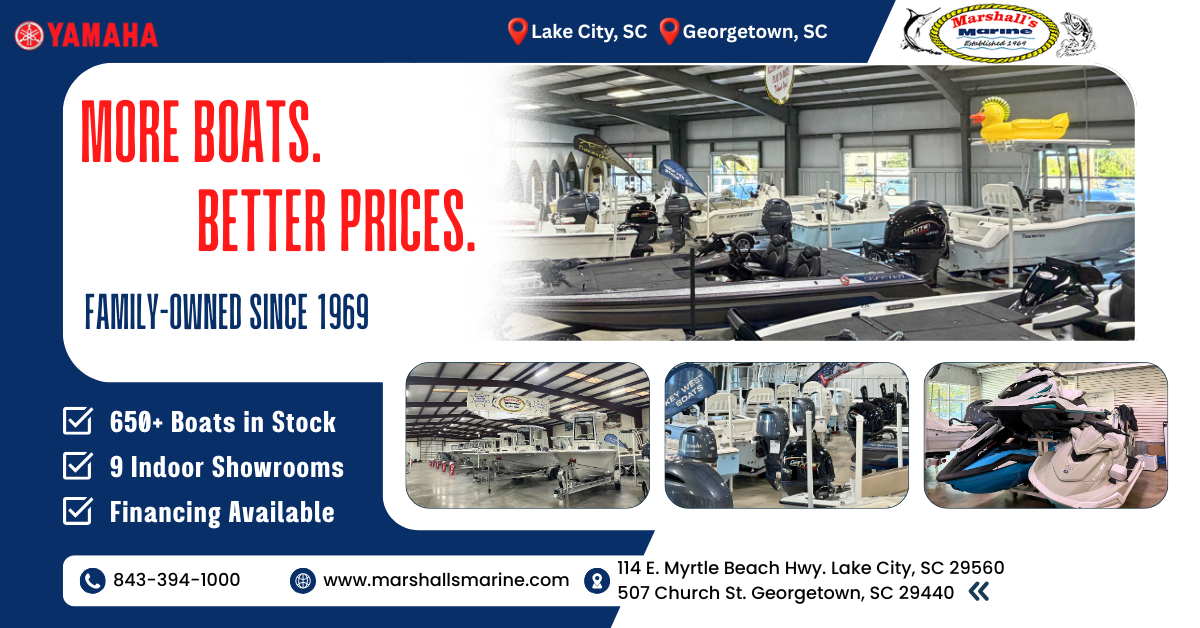 Marshalls Marine Facebook ad: 650+ Boats. 9 Indoor Showrooms. One Marshall’s Marine.