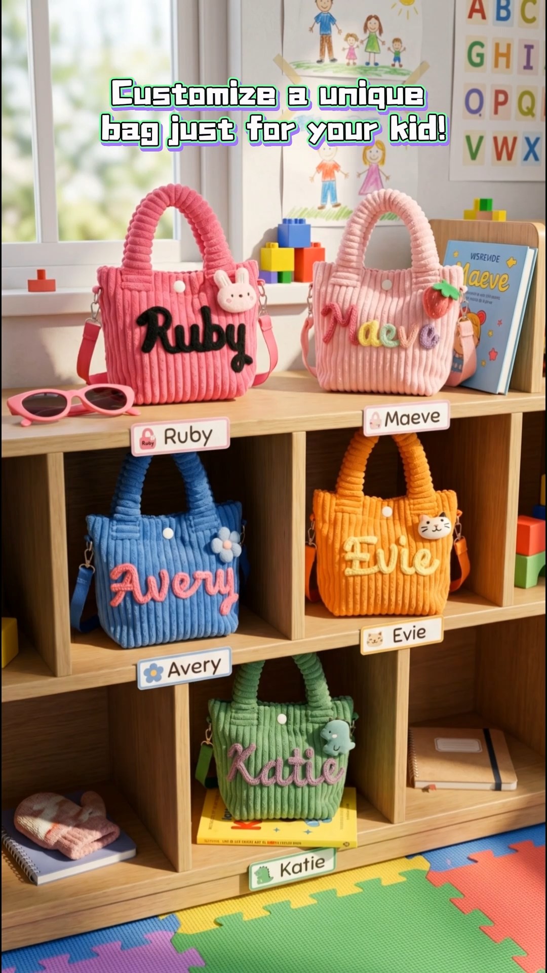 Sheown Facebook ad: Custom Handmade Corduroy Crossbody Bag, Toddler Purse with…