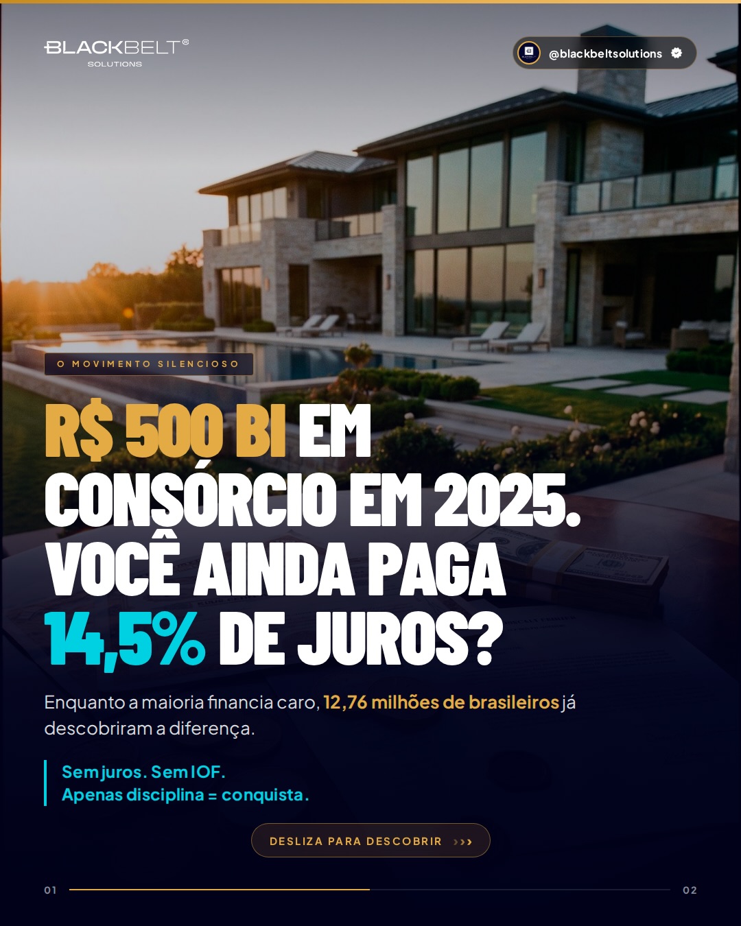 Black Belt Solutions Facebook ad: R$ 467 bilhões em consórcio em 2025.