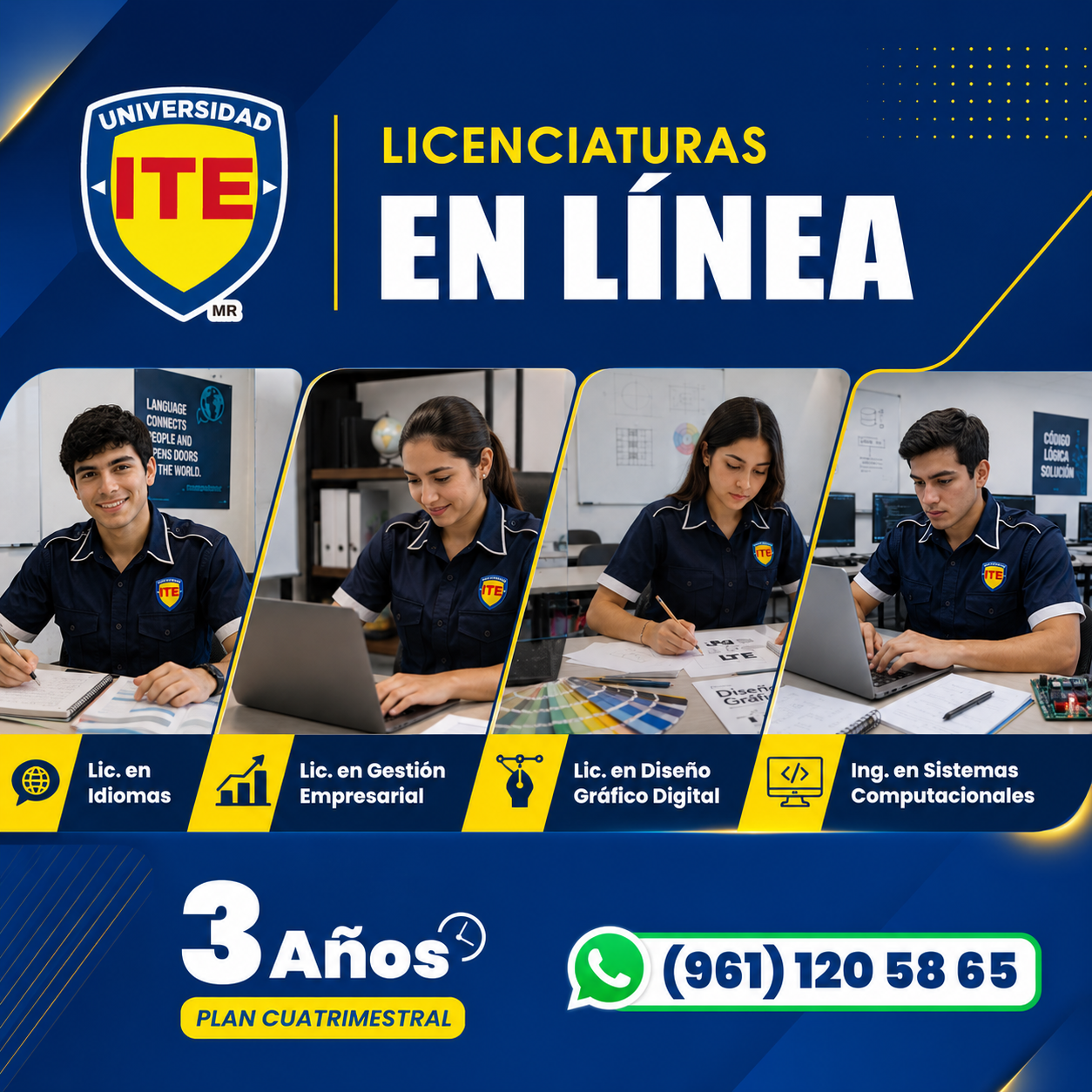 Universidad ITE Facebook ad: Estudia tu carrera profesional 100% línea
