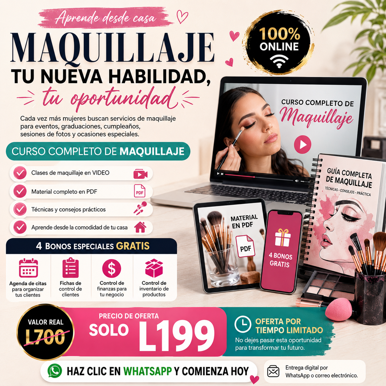 Academia de Belleza Online Facebook ad: Chatea con nosotros