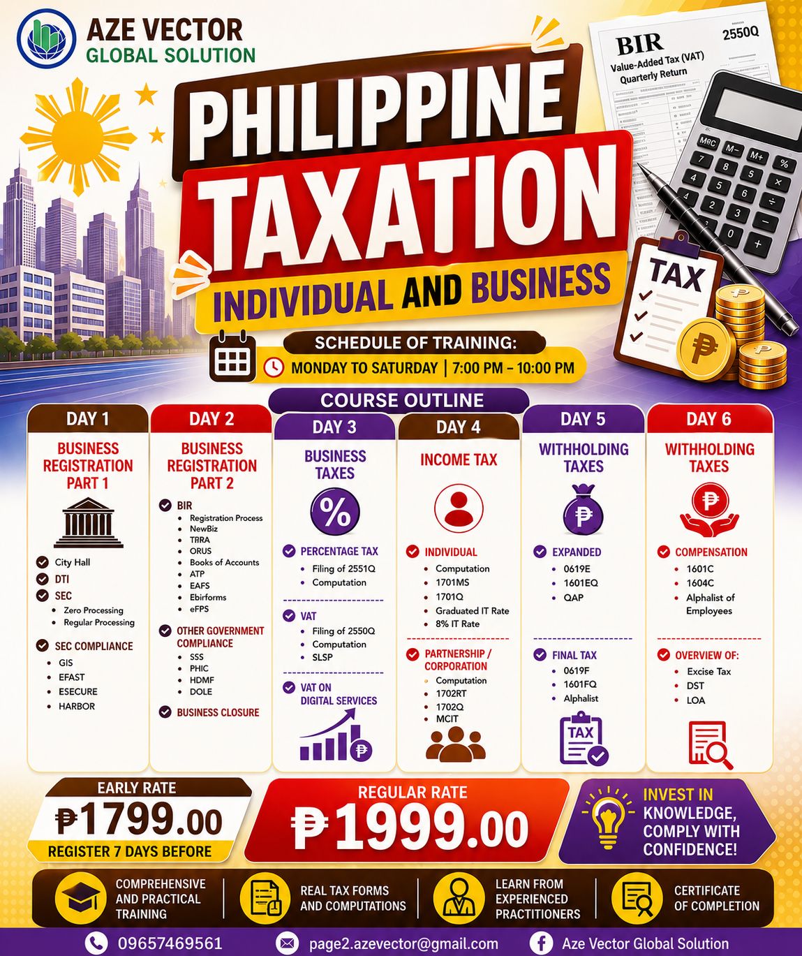 Aze Vector Global Solutions Facebook ad: MASTER PHILIPPINE TAXATION IN NO TIME!