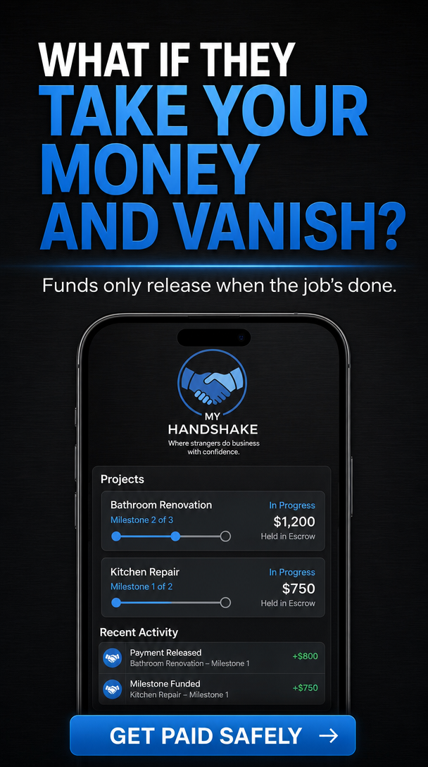 Handshakeapp Facebook ad: What if they take your money and vanish?