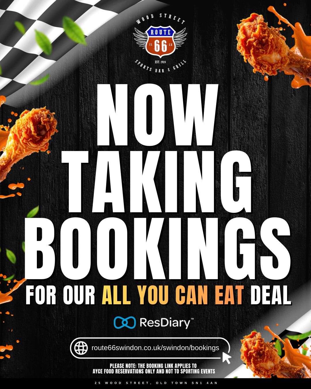 Route 66 Swindon Facebook ad: All You Can Eat Wings, £13.95pp