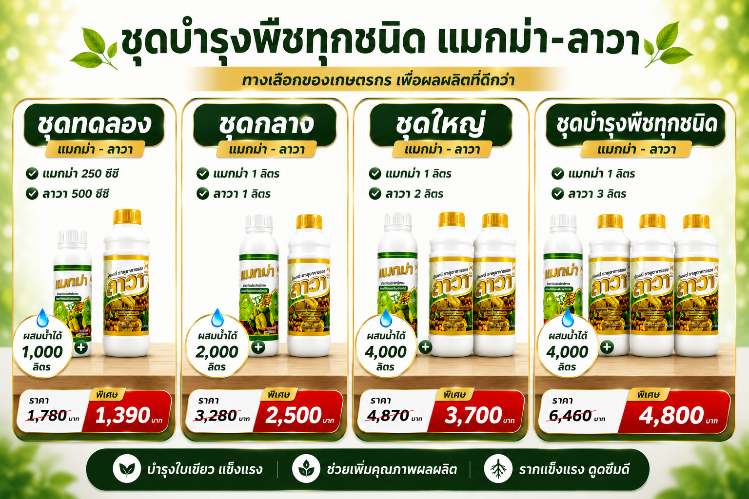 แมกม่าและปุ๋ยน้ำลาวา เพื่อเกษตร 095-442 8383 Facebook ad: ชุดเดียวครบ ผลดก โตไว ใบเขียว แตกกอ