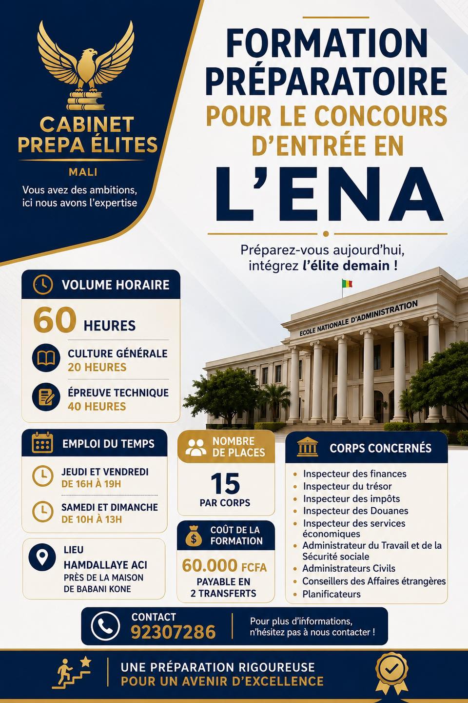 Cabinet Prépa Élites MALI Facebook ad: FORMATION PRÉPARATOIRE AU CONCOURS D’ENTRÉE À L’ENA
