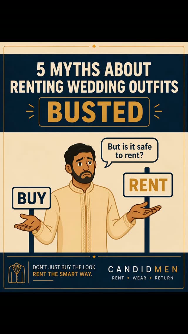 CandidMen Facebook ad: 5 myths about renting wedding outfits that need…