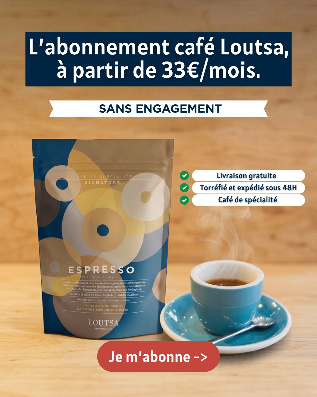 Loutsa Torréfacteur Facebook ad: L'abonnement contre la routine du matin