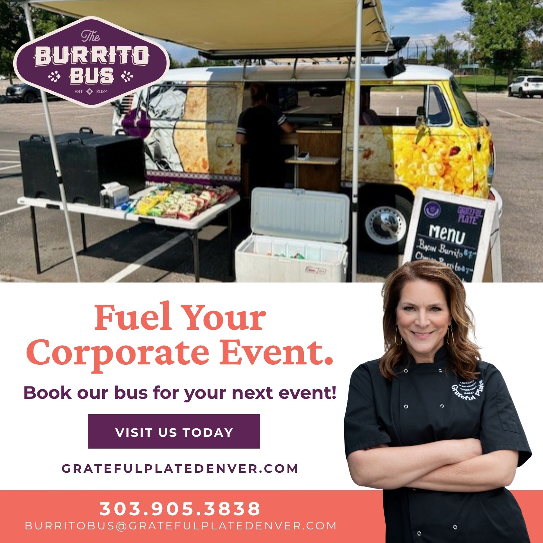 Grateful Plate Denver Facebook ad: Fast, Fresh & Rolling Your Way!