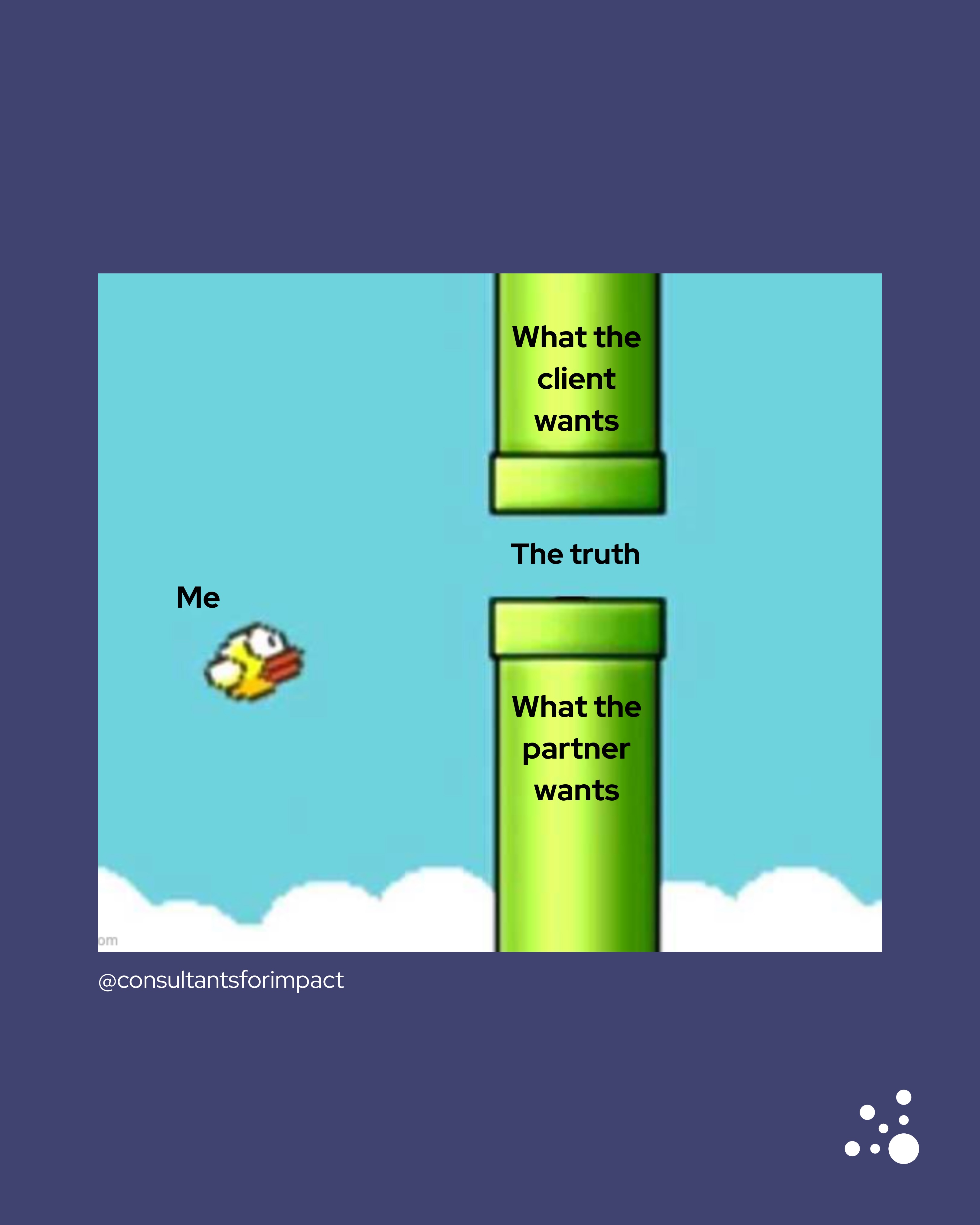 Consultants for Impact Facebook ad: Fellow Flappy Birds, we know the way out.