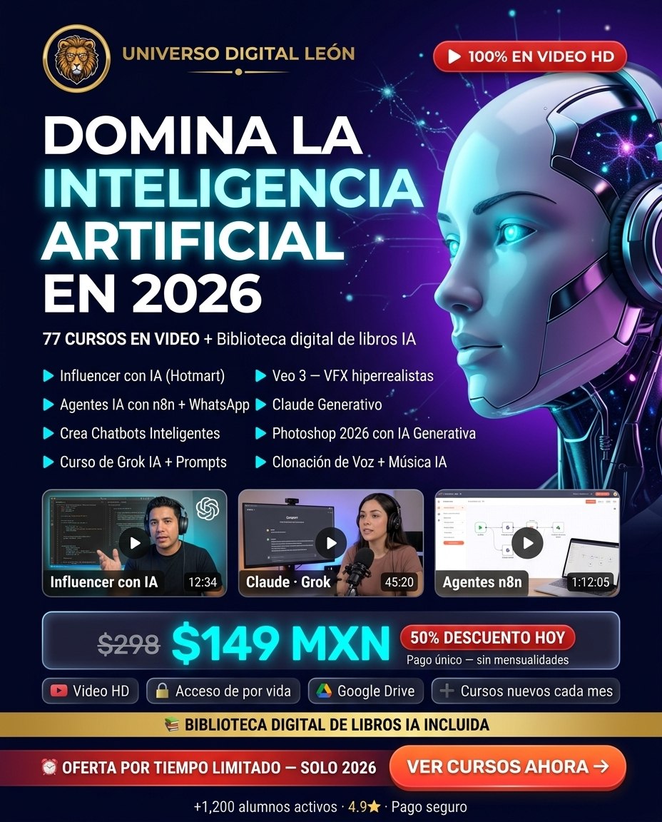 Universo Digital León Facebook ad: ¡DOMINA LA INTELIGENCIA ARTIFICIAL EN 2026 Y LLEVA…