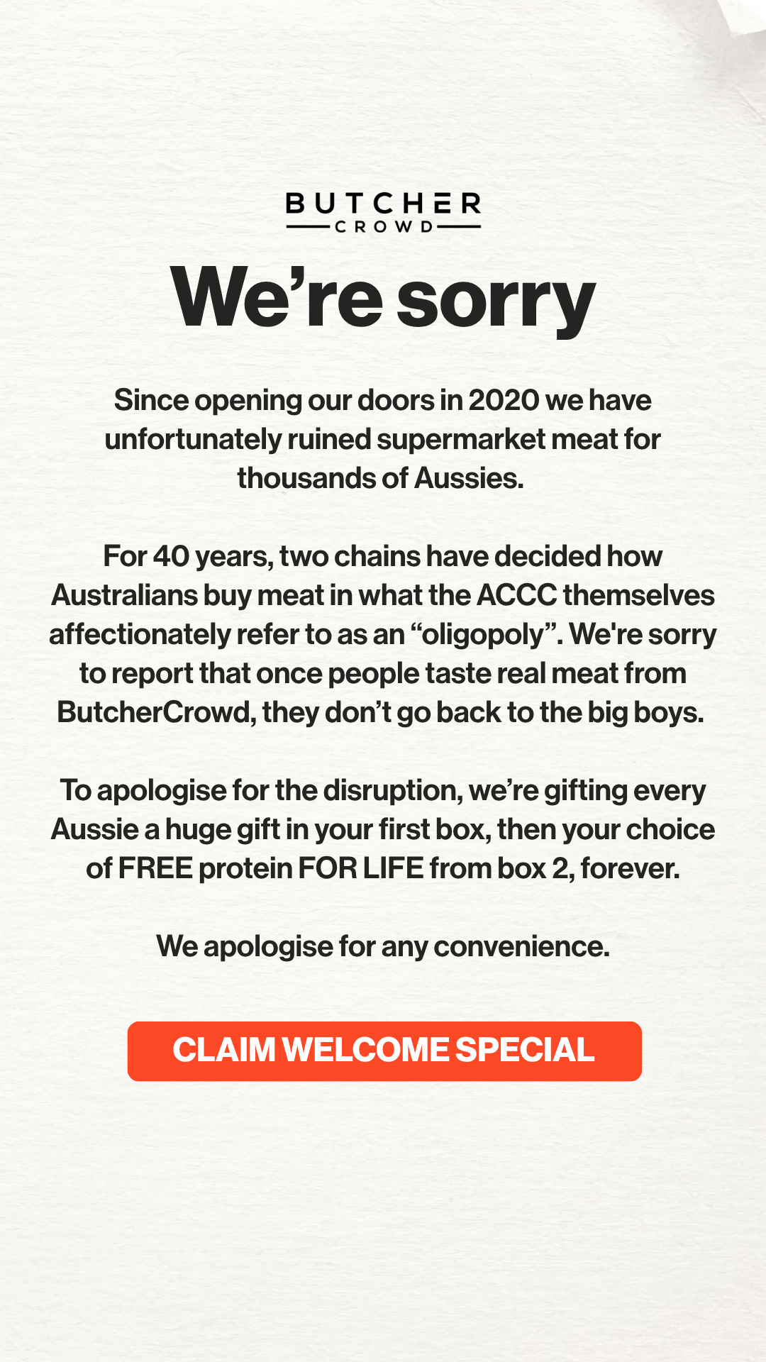 ButcherCrowd Facebook ad: Free Welcome Gift + Free Protein For Life