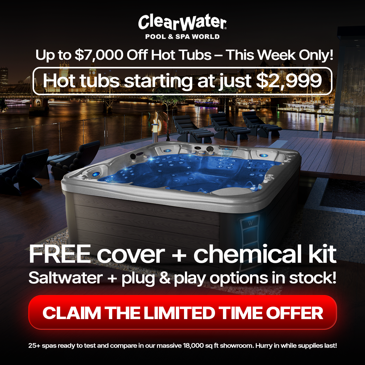Clearwater Pools and Spas Facebook ad from Jan 27, 2026