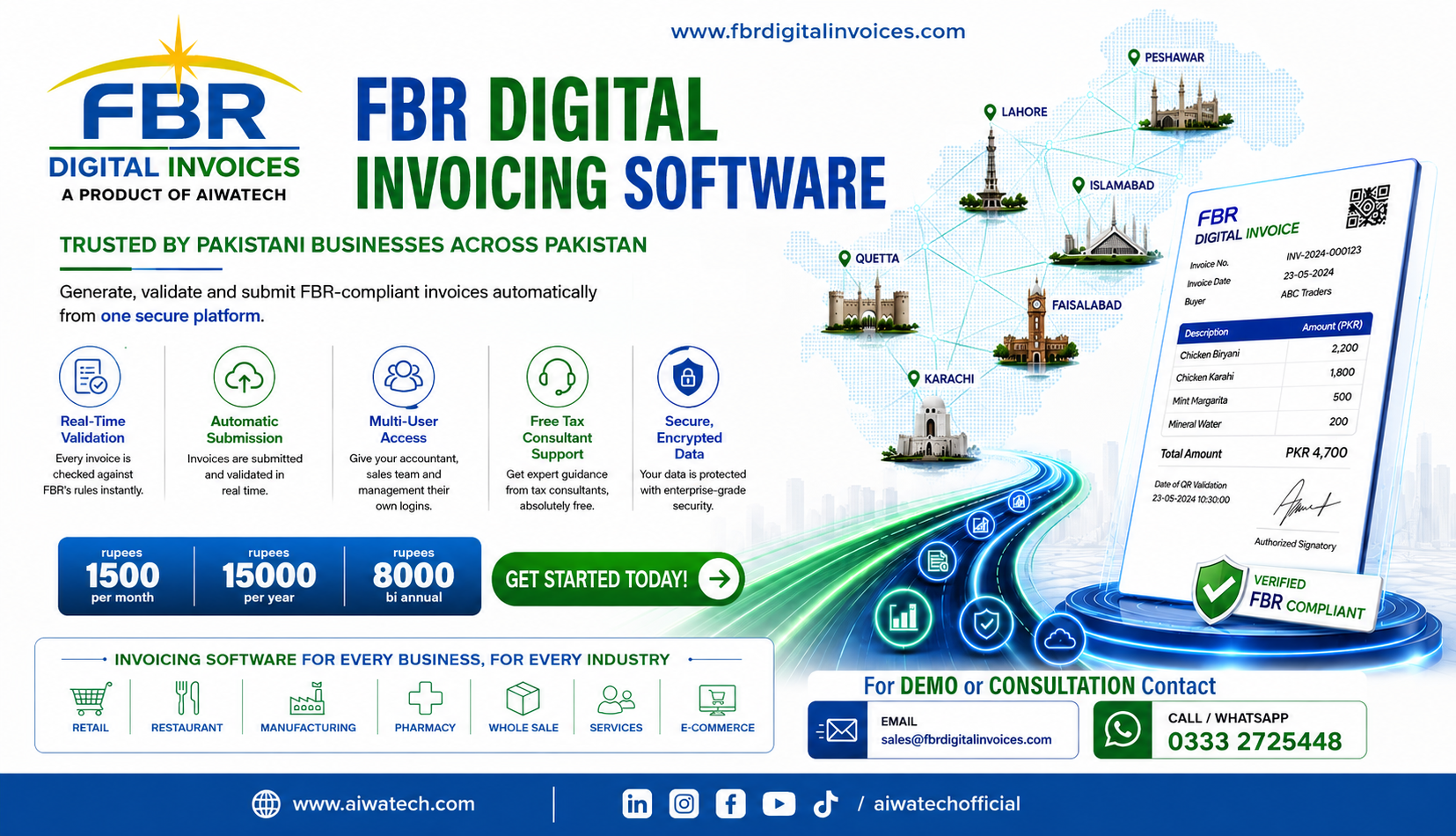 Aiwatech Facebook ad: FBR Digital Invoices, Starting from 1500/Month