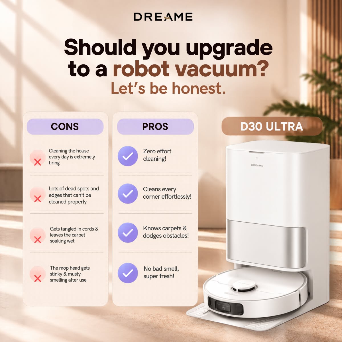 Dreame Philippines Store Facebook ad: Less Cleaning, More Living with D30 Ultra!