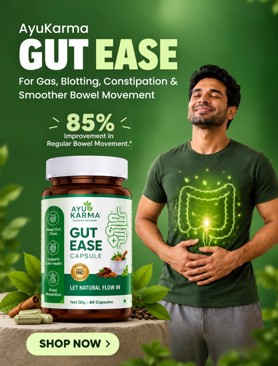 Ayukarma Store Facebook ad: Get Relief from Constipation, Gas & Bloating with AyuKarma…