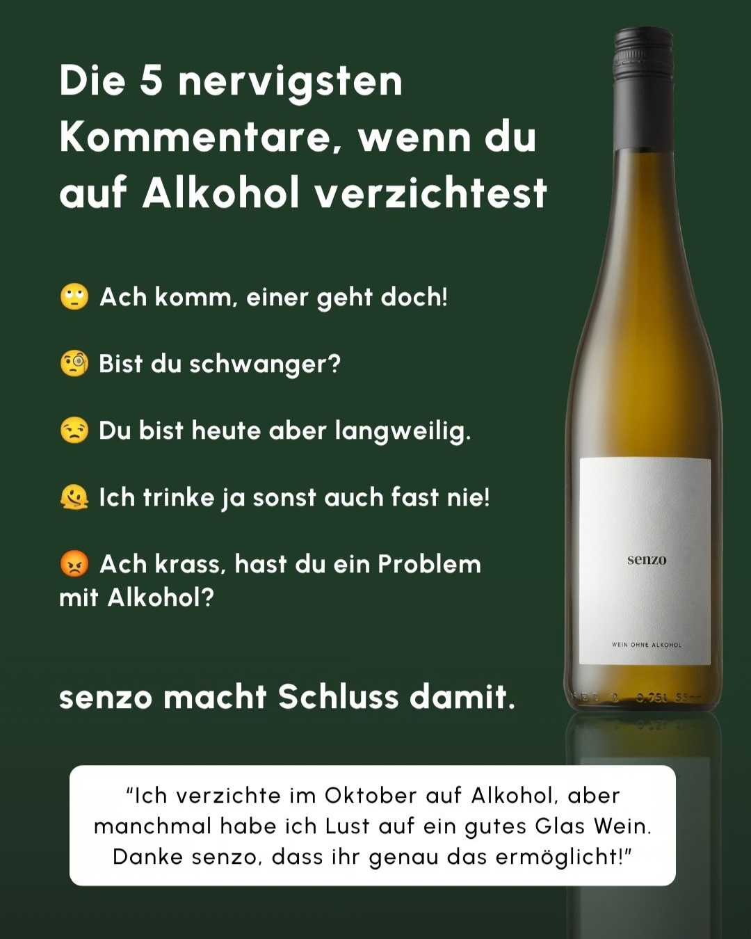 Senzo Facebook ad: 100% Wein, 0,0% Alkohol