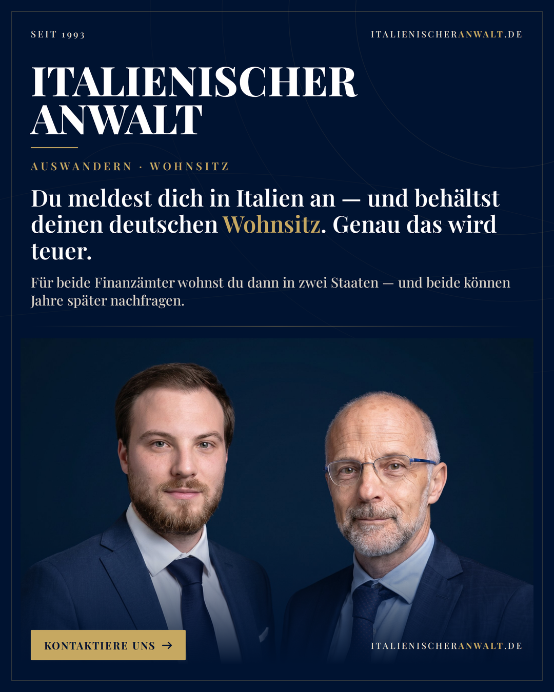 Italienischer Anwalt Facebook ad: Umzug nach Italien: der teure Wohnsitz-Fehler