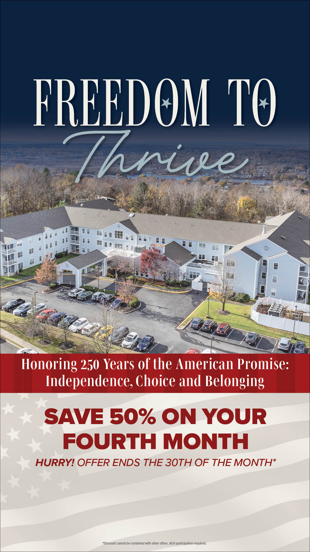 Diamond Ridge Senior Living Facebook ad: Save 50% on Fourth Month Rent!