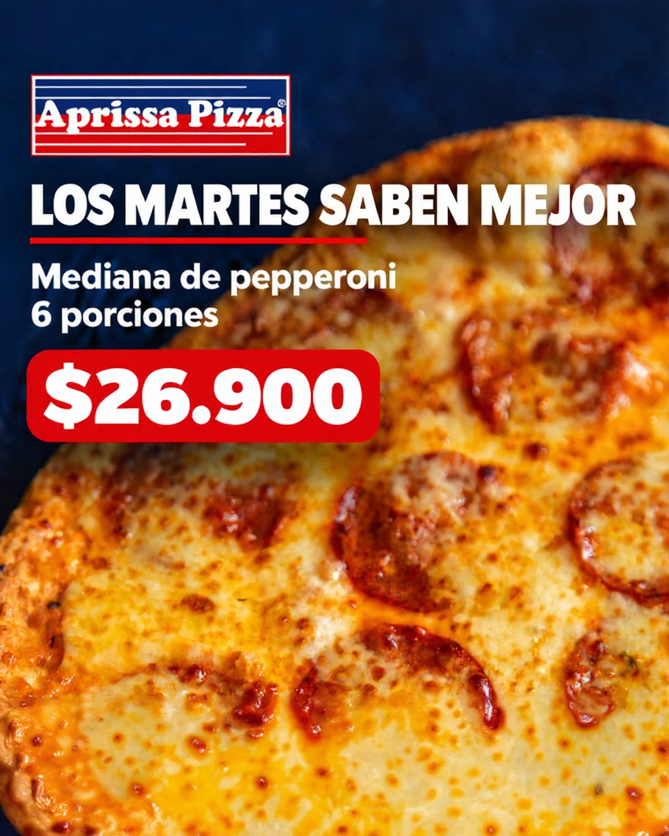AprissaPizza Facebook ad: Mediana de pepperoni por $26.900