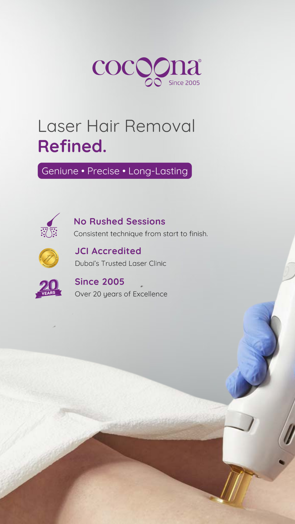 Cocoona Aesthetic Transformation Centre Facebook ad: Since 2005, Cocoona has refined hair laser into…