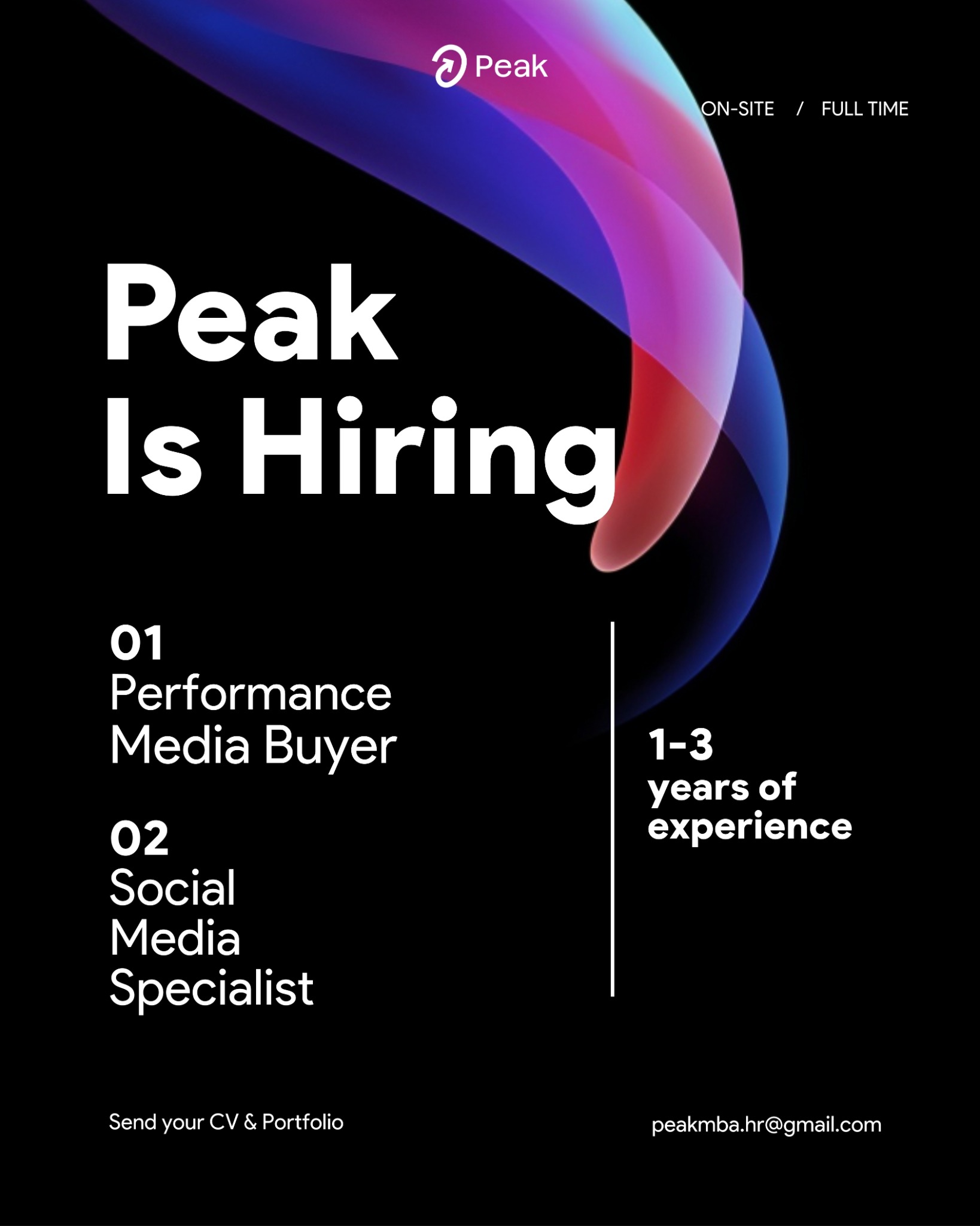 Peak - Performance & Branding Agency Facebook ad: apply now