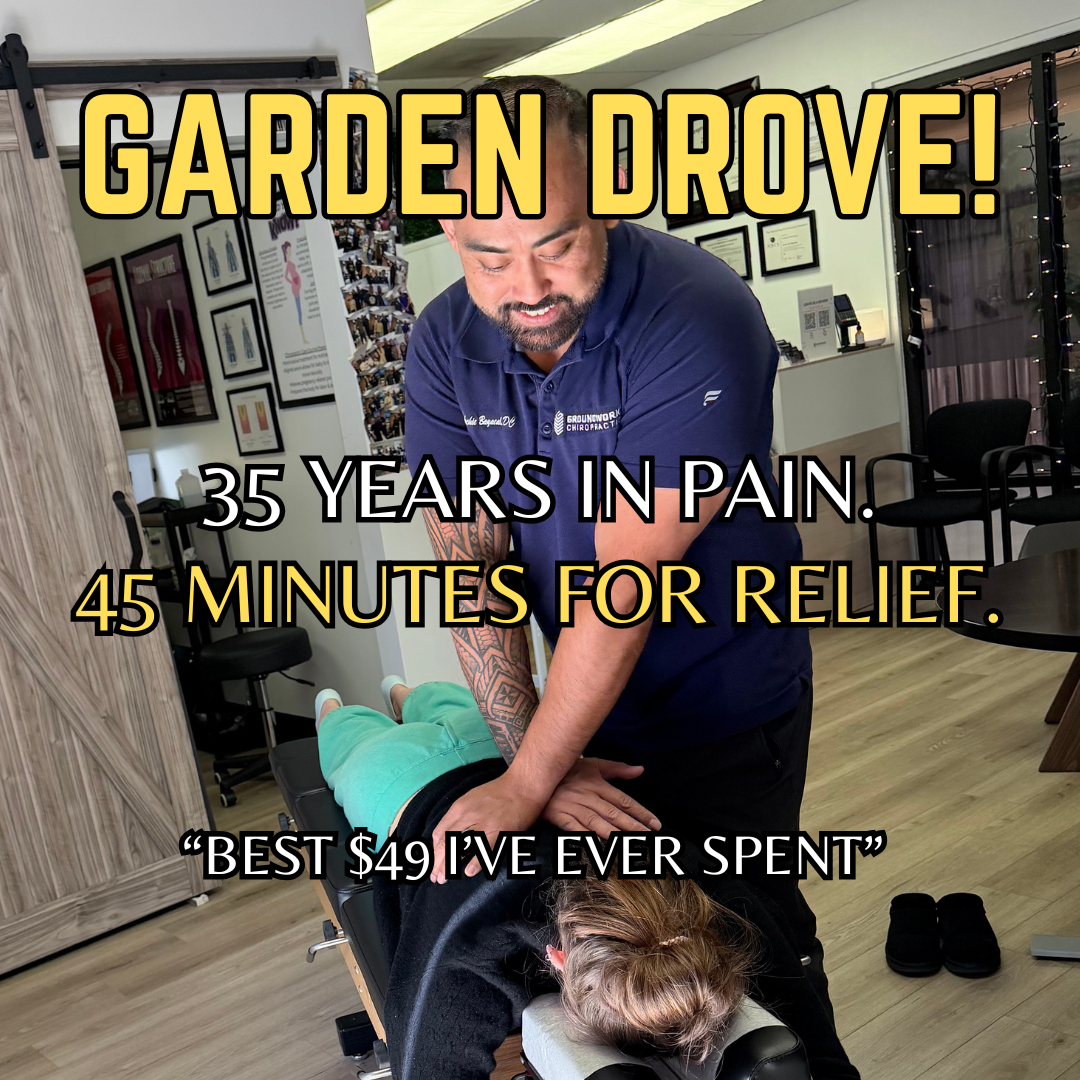 Groundwork Chiropractic Facebook ad: $49 CHIROPRACTIC SPECIAL IN GARDEN GROVE