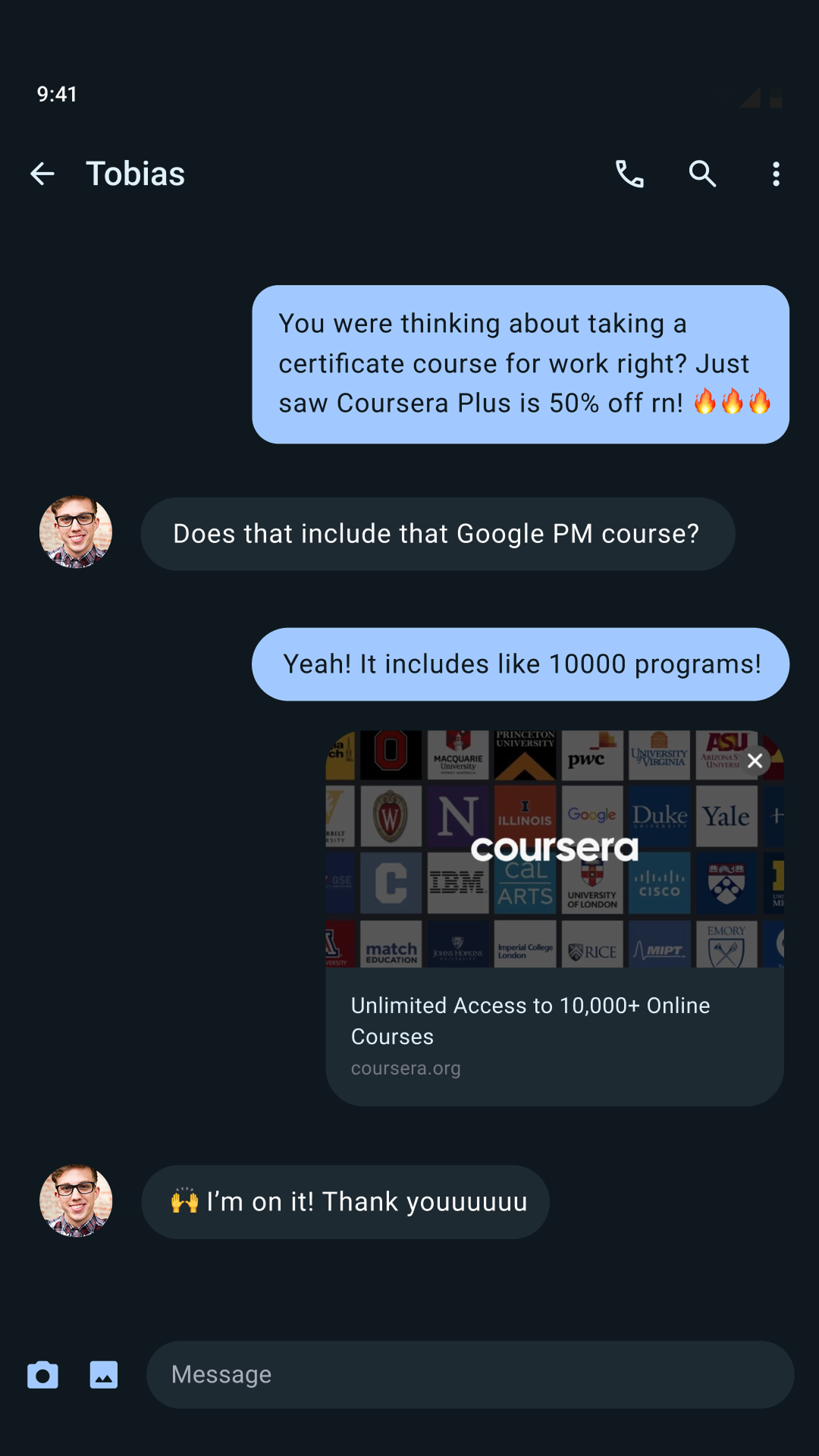 Coursera Facebook ad