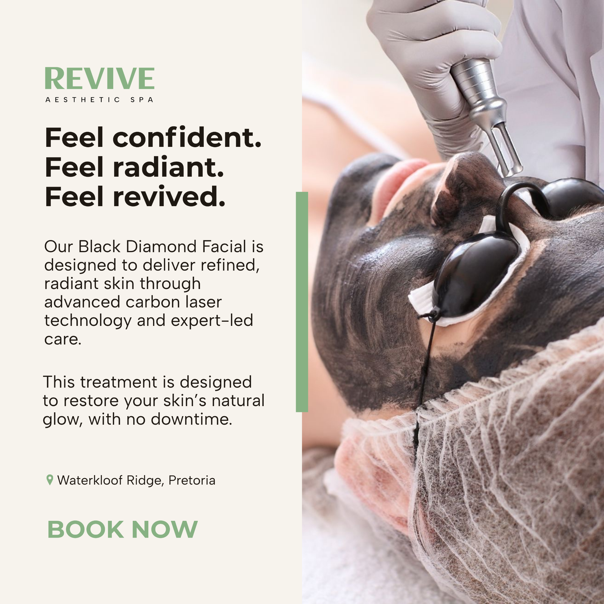 Revive Aesthetic Spa Facebook ad: The Black Diamond Facial. One Session. Real Results.