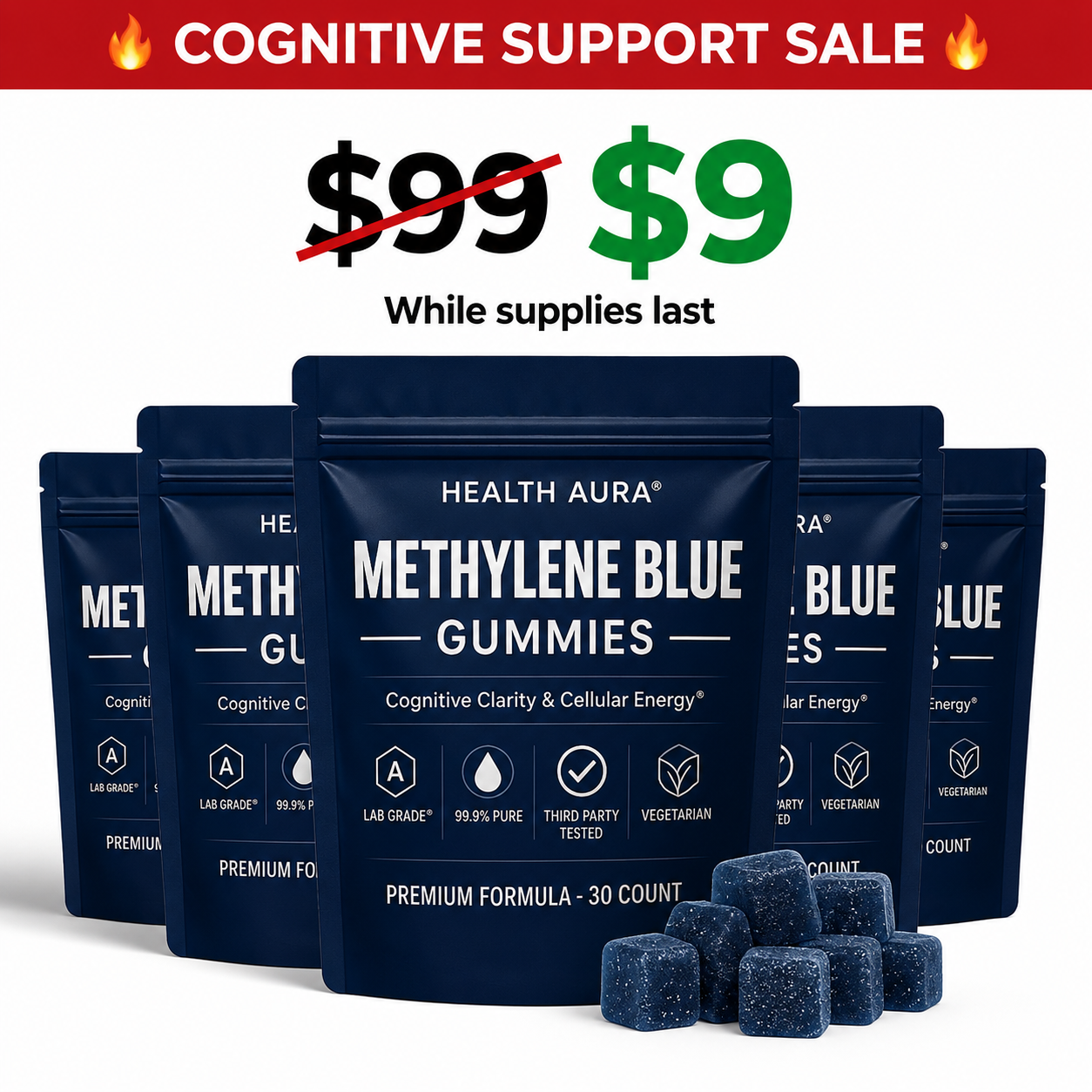 The Pain-Free Aging Report Facebook ad: I tell my patients to try methylene blue gummies every…