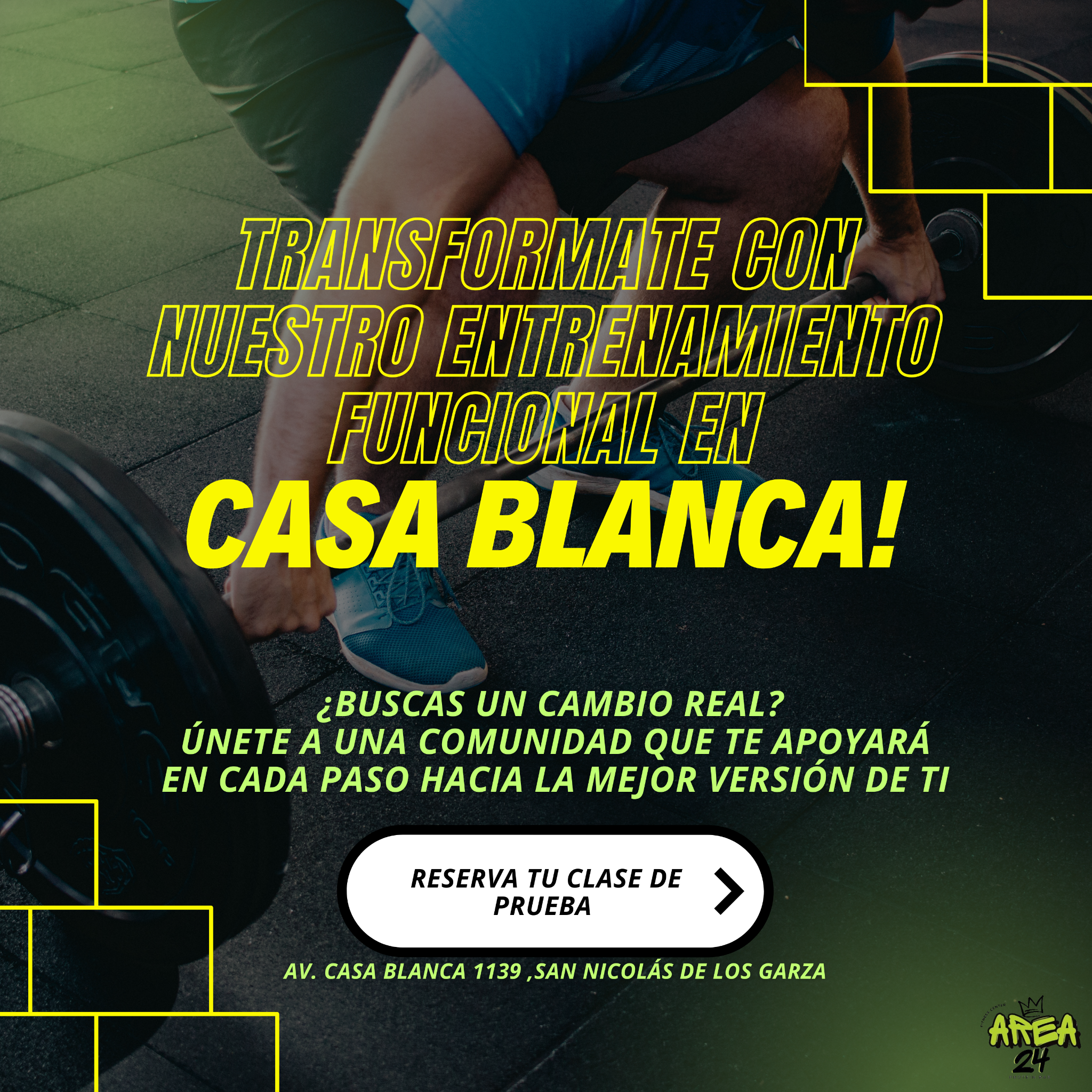 Area24 Fitness Center & Protein Bar Facebook ad: Reservar mi clase de prueba