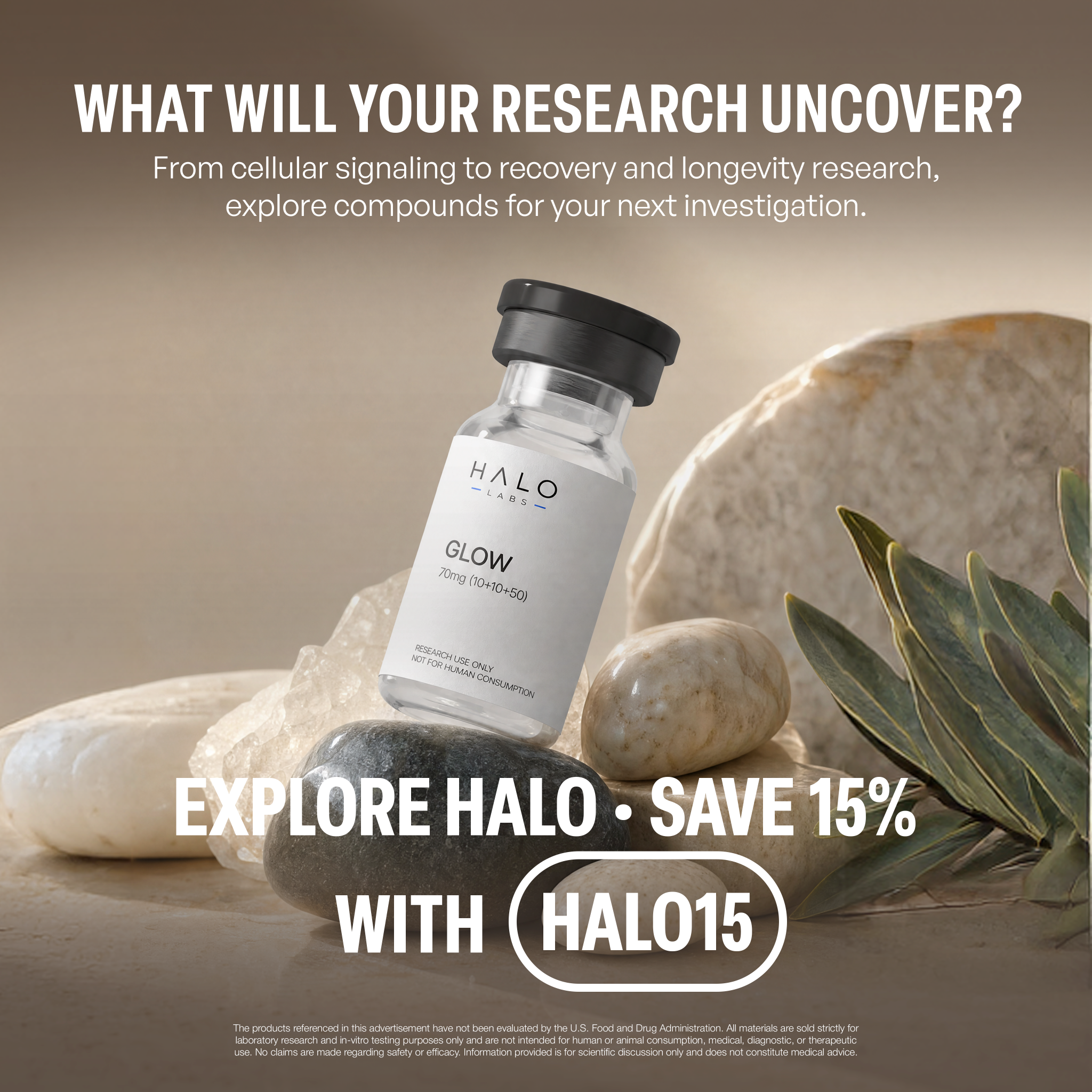 Halo Labs Facebook ad: 15% Off With Code HALO15