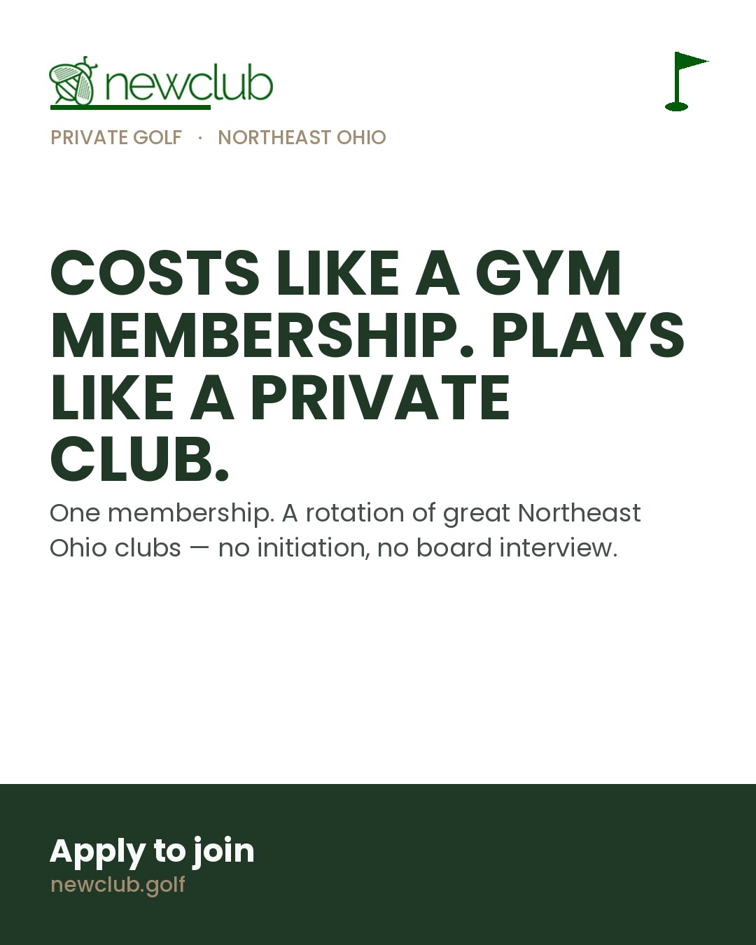NewClub Facebook ad: Costs like a gym membership. Plays like a private club.