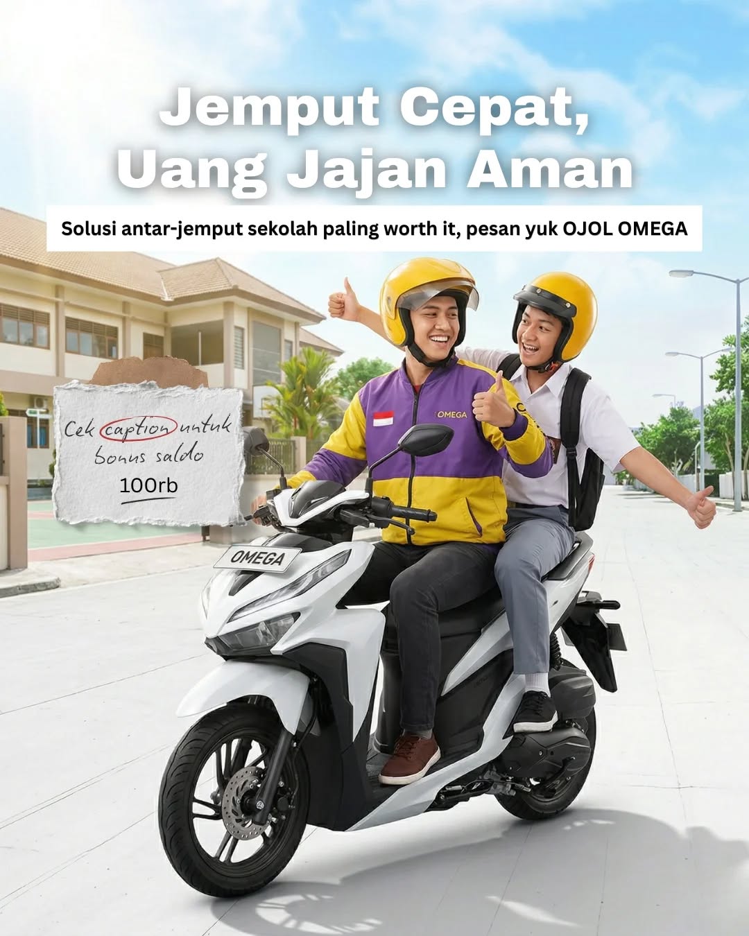 Omega: transportasi online Facebook ad: Ada saldo gratis 100 RIBU nungguin buat di-klaim!