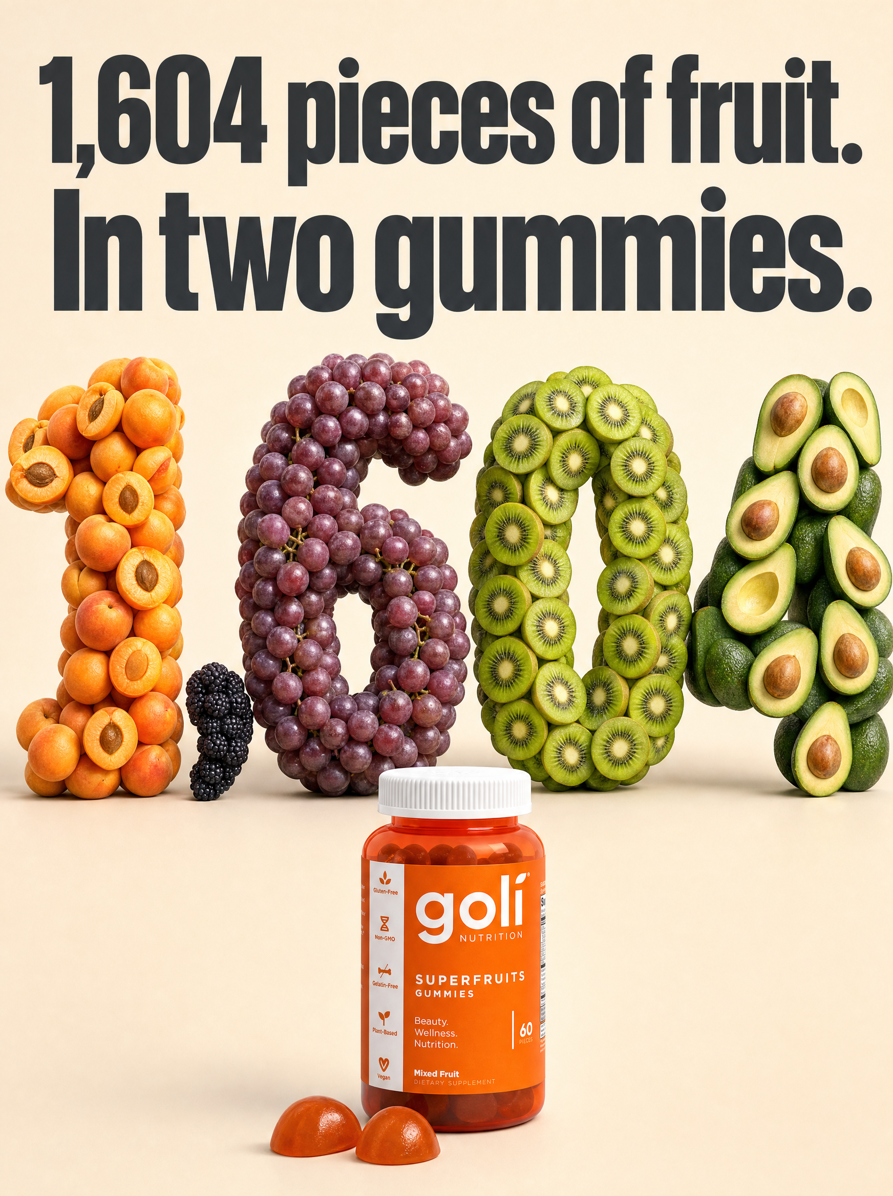Goli Facebook ad: $50 of Fruit, or Two Gummies?