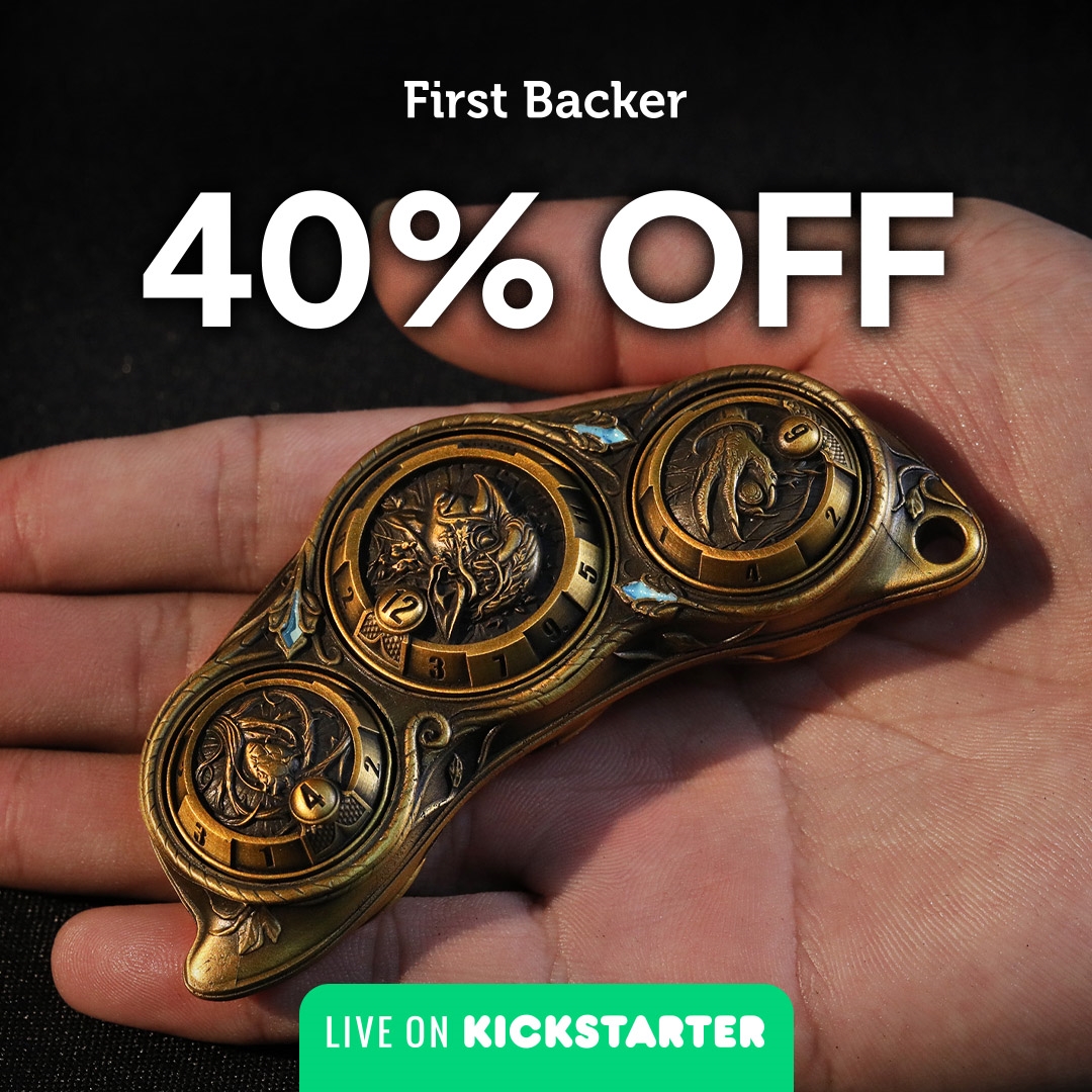 Tabletop Games Crowdfunding Projects Facebook ad: 6-in-1 Metal Rotating RPG Dice Artifact
