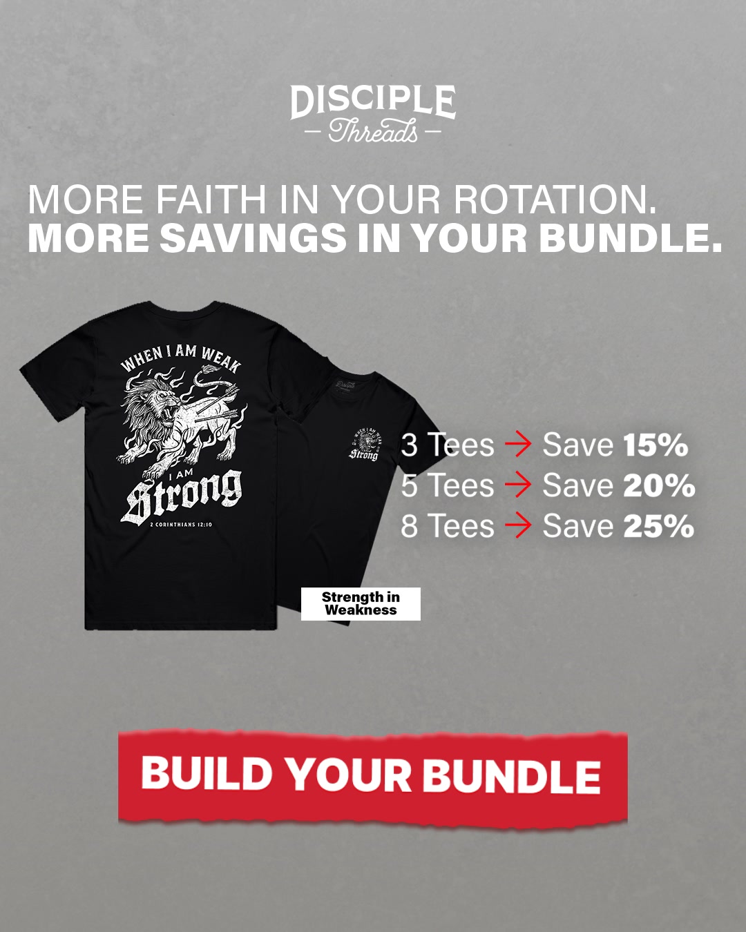 Disciple Threads Facebook ad: Stack Your Favorites. Save Up to 25%.