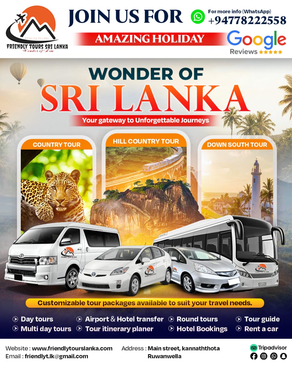 Friendly Tours Sri Lanka Facebook ad: Chat with us to know the detals