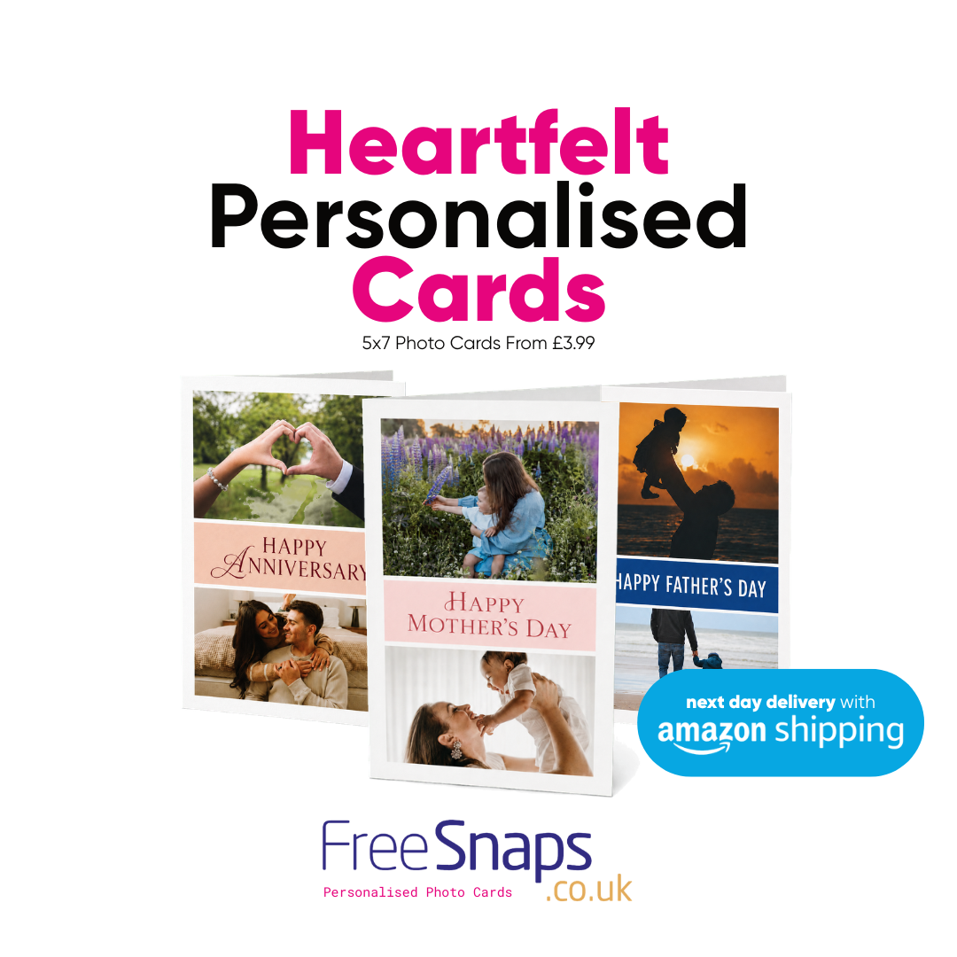 Freesnaps Facebook ad: Personalised Photo Cards From £3.99