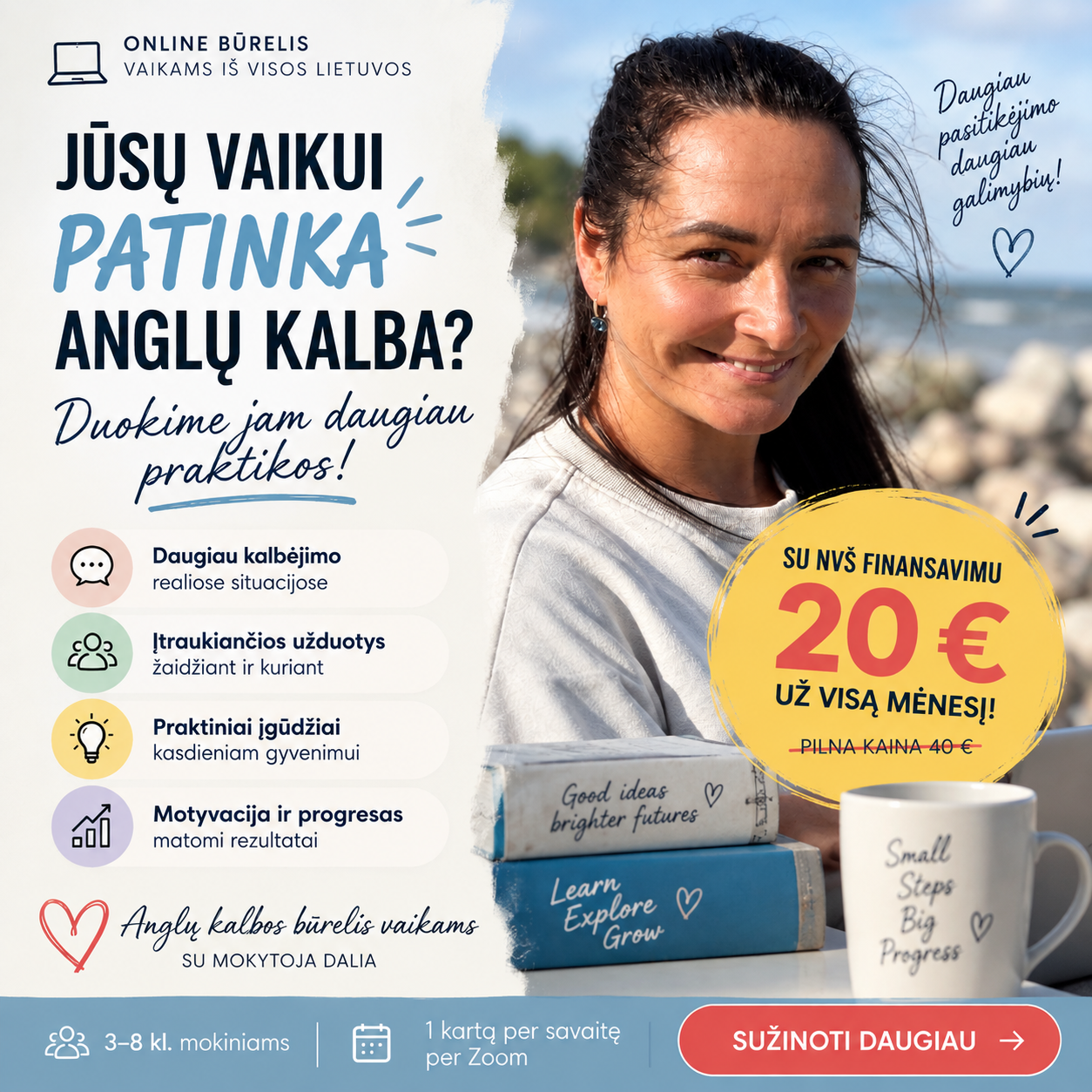 Tobulėjimo akademija Facebook ad: Daugiau anglų kalbos praktikos vaikui