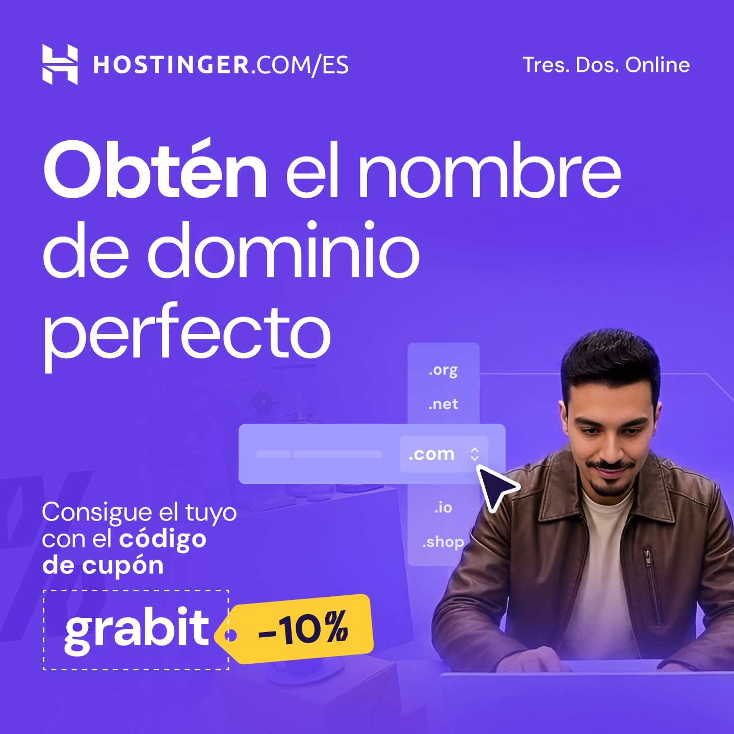 Hostinger Facebook ad: Destaca con un nombre de dominio único