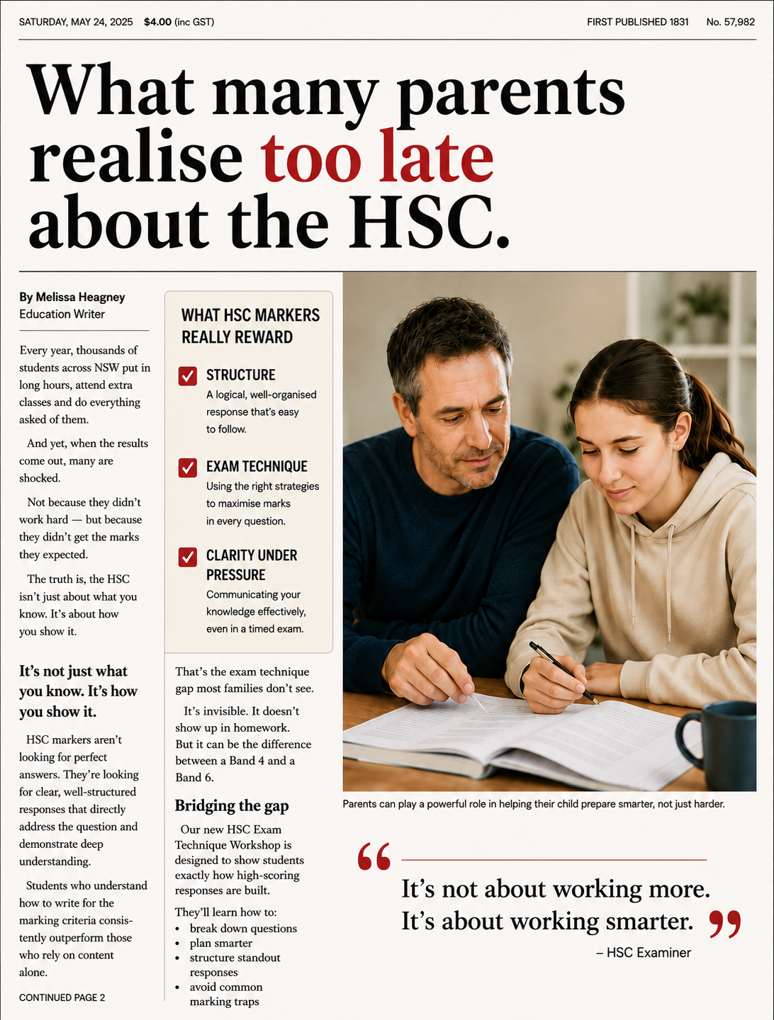 Inspiration ED Facebook ad: What Many Parents Realise Too Late About the HSC