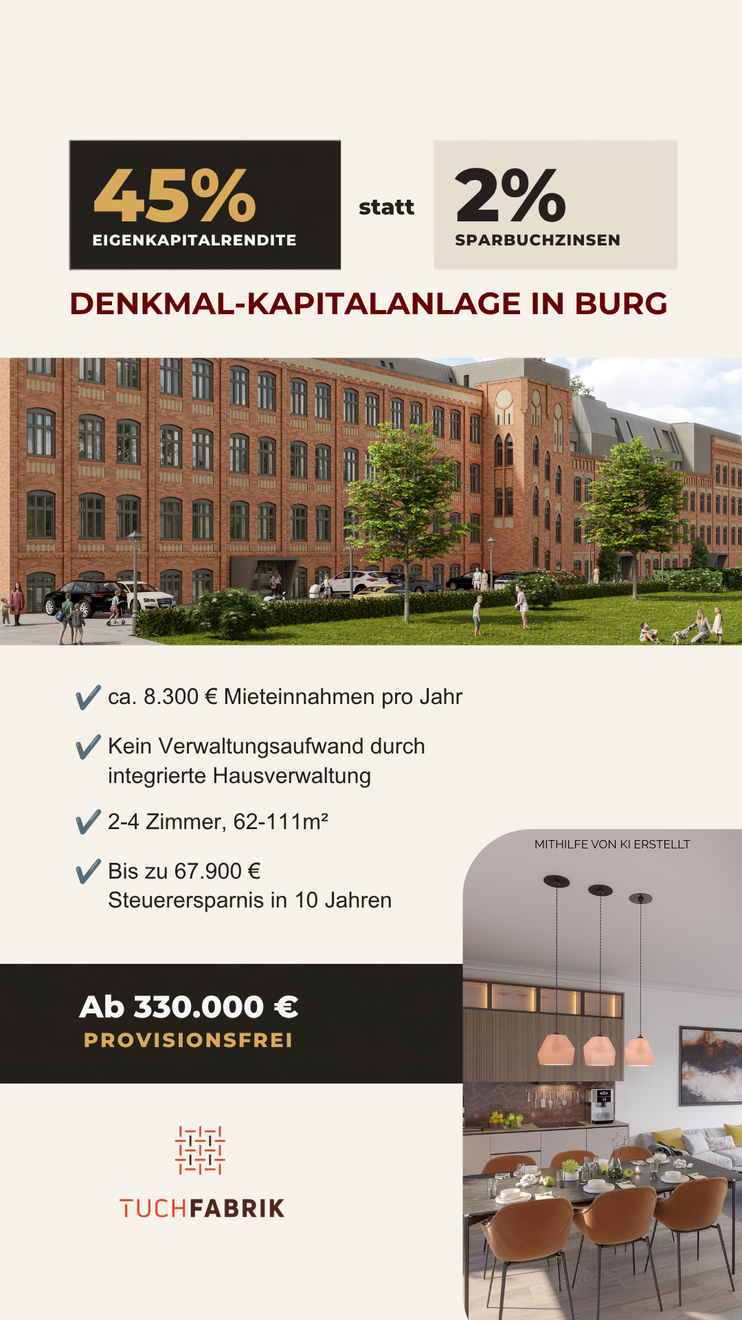 Wohnquartier Tuchfabrik Facebook ad: Sichere Investition in bester Lage von Burg