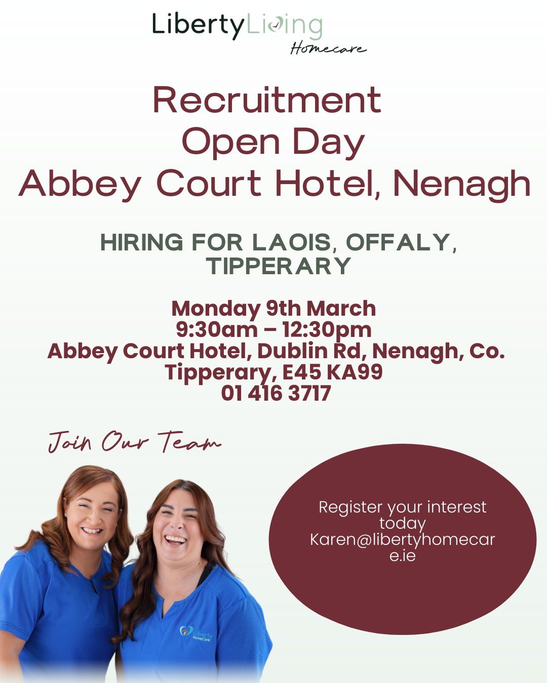 Liberty Living Homecare Facebook ad: Join Us at Liberty Living Homecare, Open Day!