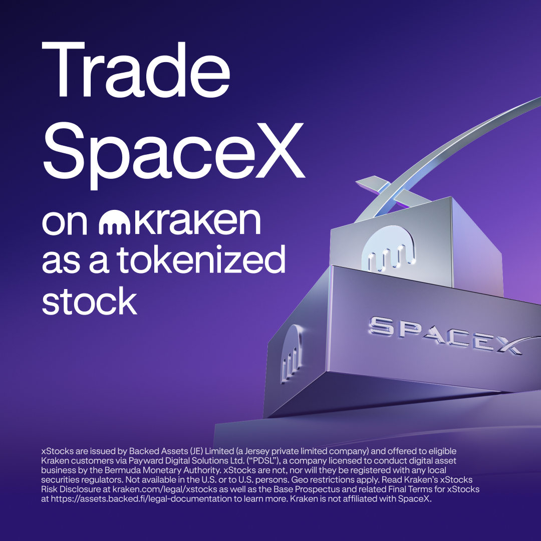 Kraken Digital Asset Exchange Facebook ad: 55+ tokenized US equities available