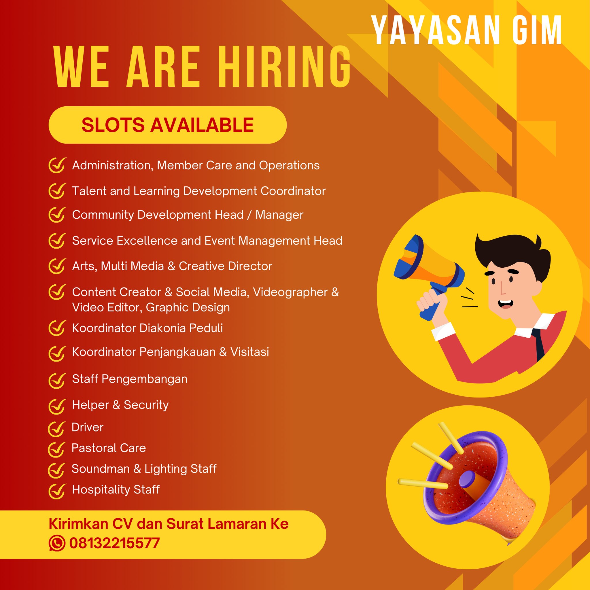 Grace Immanuel Ministries Facebook ad: WE ARE HIRING, YAYASAN GIM
