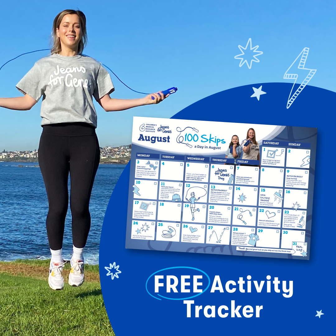 Jeans for Genes Australia Facebook ad: 100 Skips a Day in August, FREE ENTRY