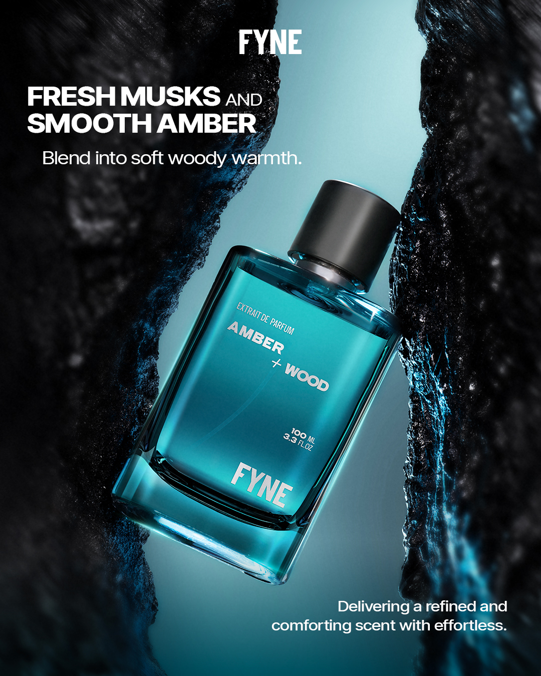 FYNE Facebook ad: Fresh musks and smooth amber, blended into soft…