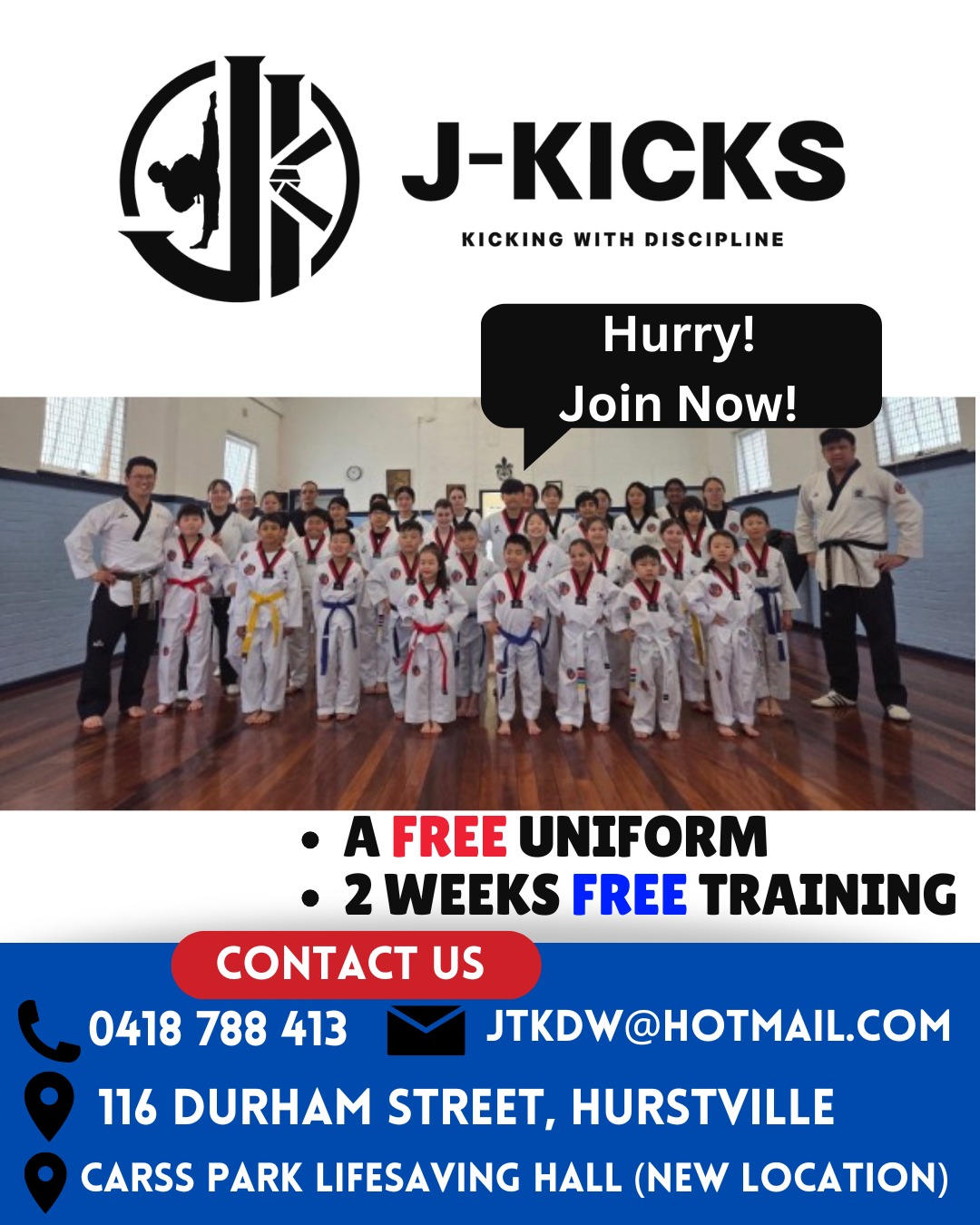 Jeong's Taekwondo World Facebook ad: J-kicks Taekwondo, Classes in Hurstville & Carss Park!
