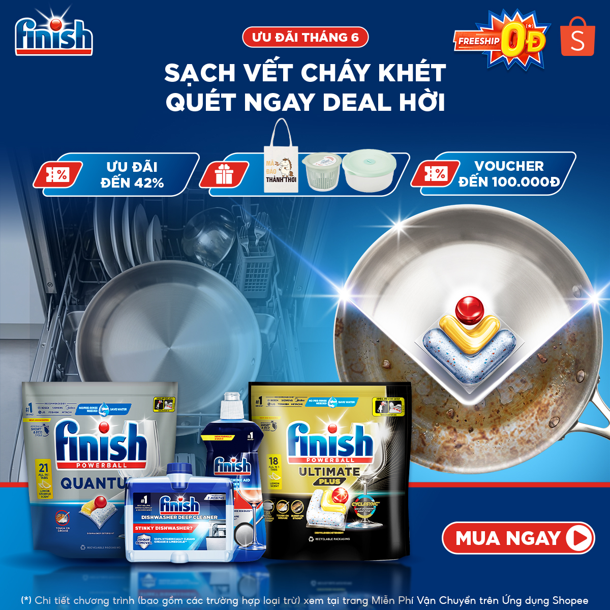 Finish Việt Nam Facebook ad: ƯU ĐÃI BÙNG NỔ THÁNG 6 - VOUCHER 100K